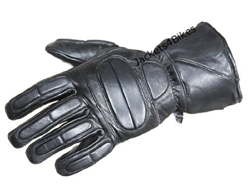 Mens Winter Gauntlet Motorcycle Gloves, 100% Natural Sheep Leather, Thinsulate Thermal Heated Lining, Full Windproof Cold Weathe