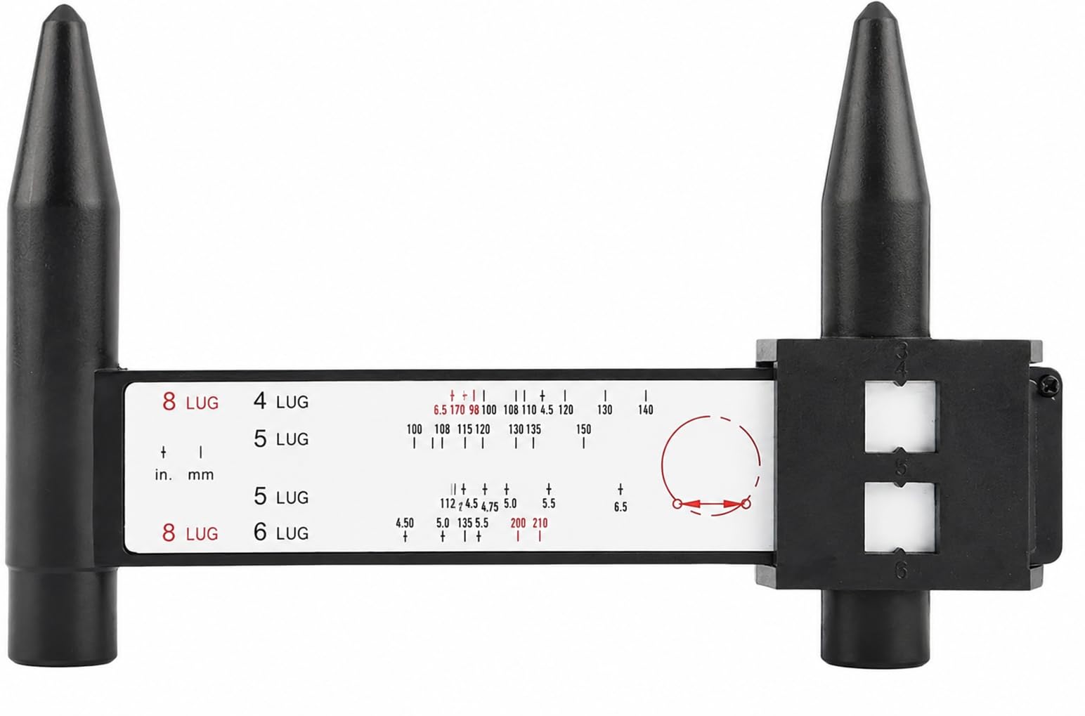 Wheel Bolt Pattern Measuring Tool, PCD Gauge for Wheel/Rim Lug Pattern, Sliding Caliper Ruler for 4 5 6 8 Lugs, Universal for Ca