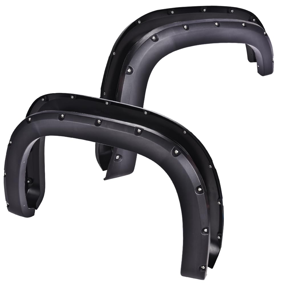G-PLUS Pocket Riveted Fender Flares Compatible with GMC Sierra 1500 2007 2008 2009 2010 2011 2012 2013, Textured Black Wheel Cov