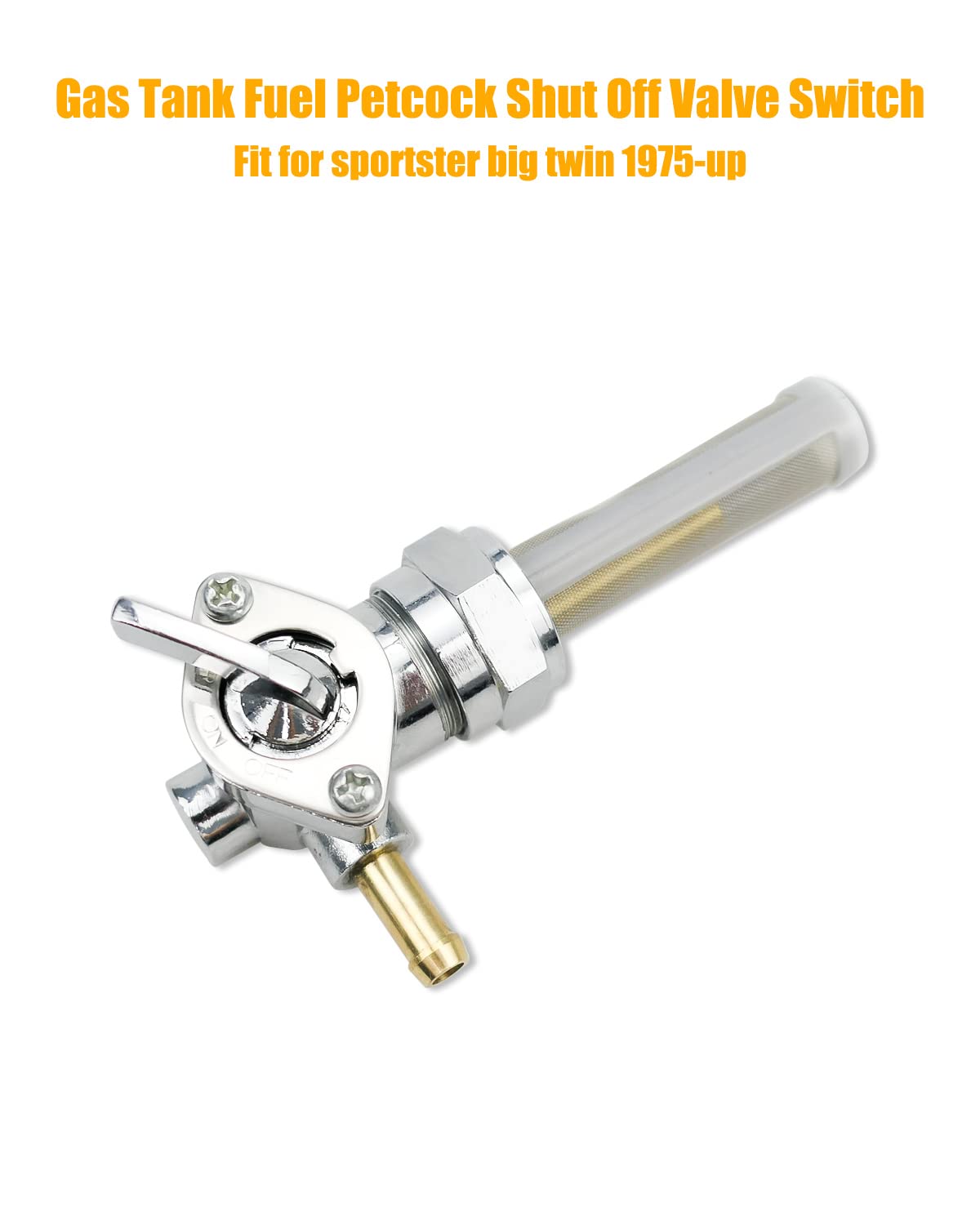 Fuel Valve Petcock with Shut Off Valve Fit for Harley Sportster Big Twin 1975-2006 Replace 62168-81, For 1/4'' ID Fuel Hose, 22m