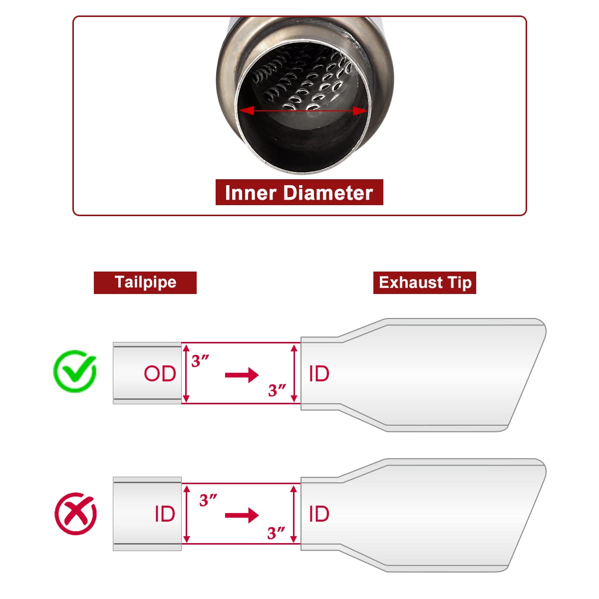 Upower 3" Inlet/Outlet Exhaust Muffler Resonator - 18" Length, Universal Stainless Steel, Model 186000