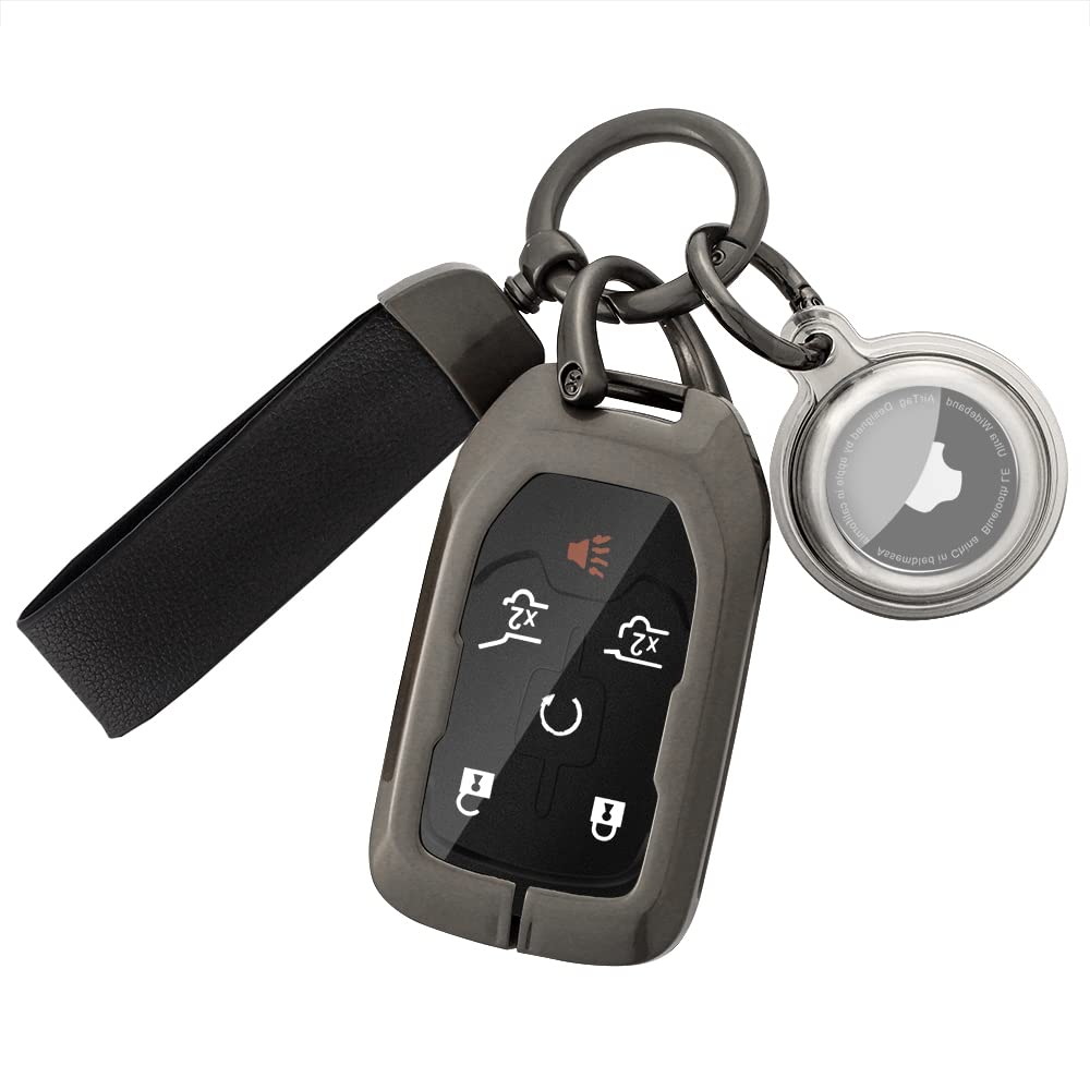 Kesenloe For Gmc Key Fob Cover With Airtag Keychain, Metal Shell Car Key Case Holder Full Protection For Chevrolet Chevy Silvera