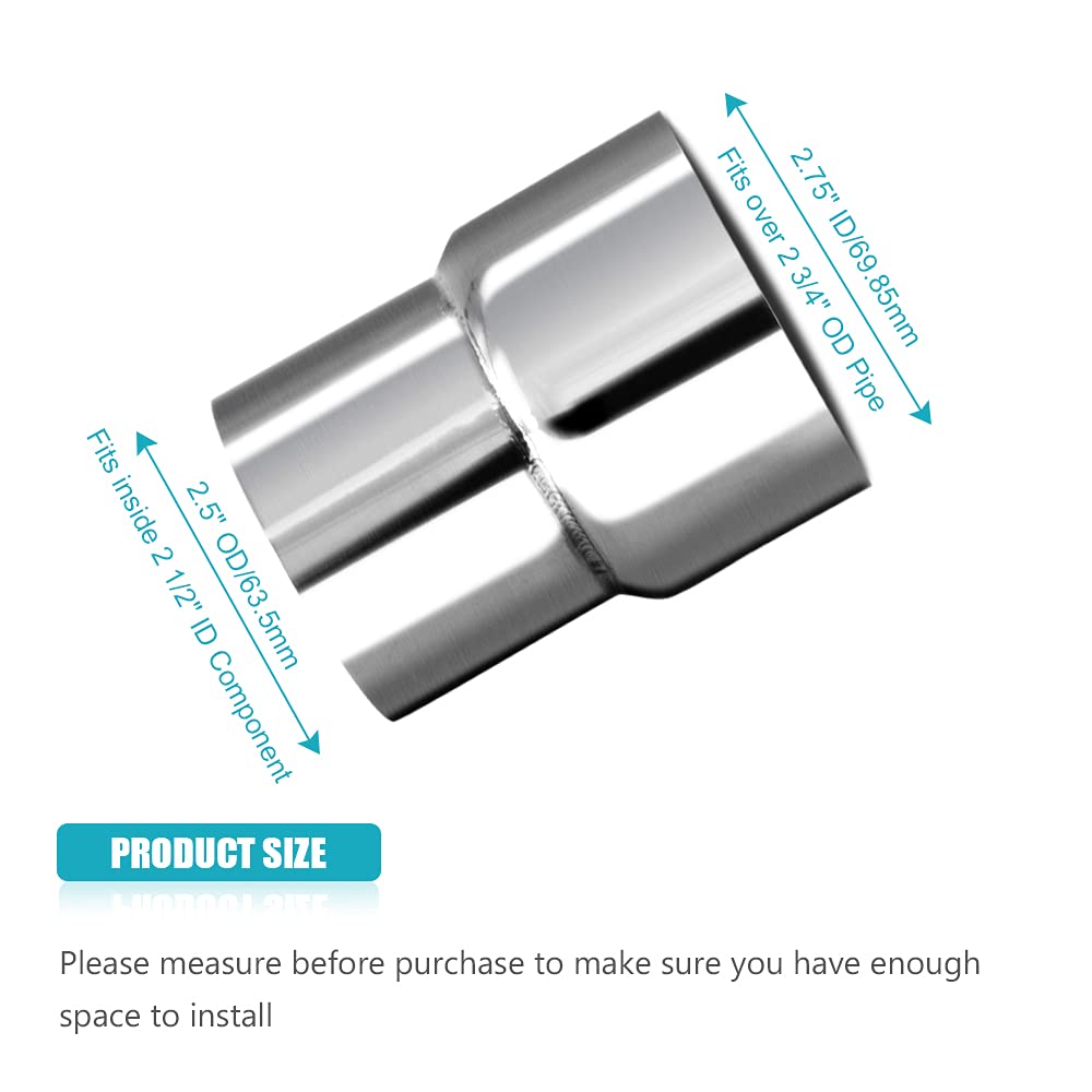 Universal 2.5'' Od To 2.75'' Id Exhaust Pipe Adapter Connector Reducer 304 Stainless Steel 2.5 Inch To 2.75 Inch 2 1/2 Od To 2 3