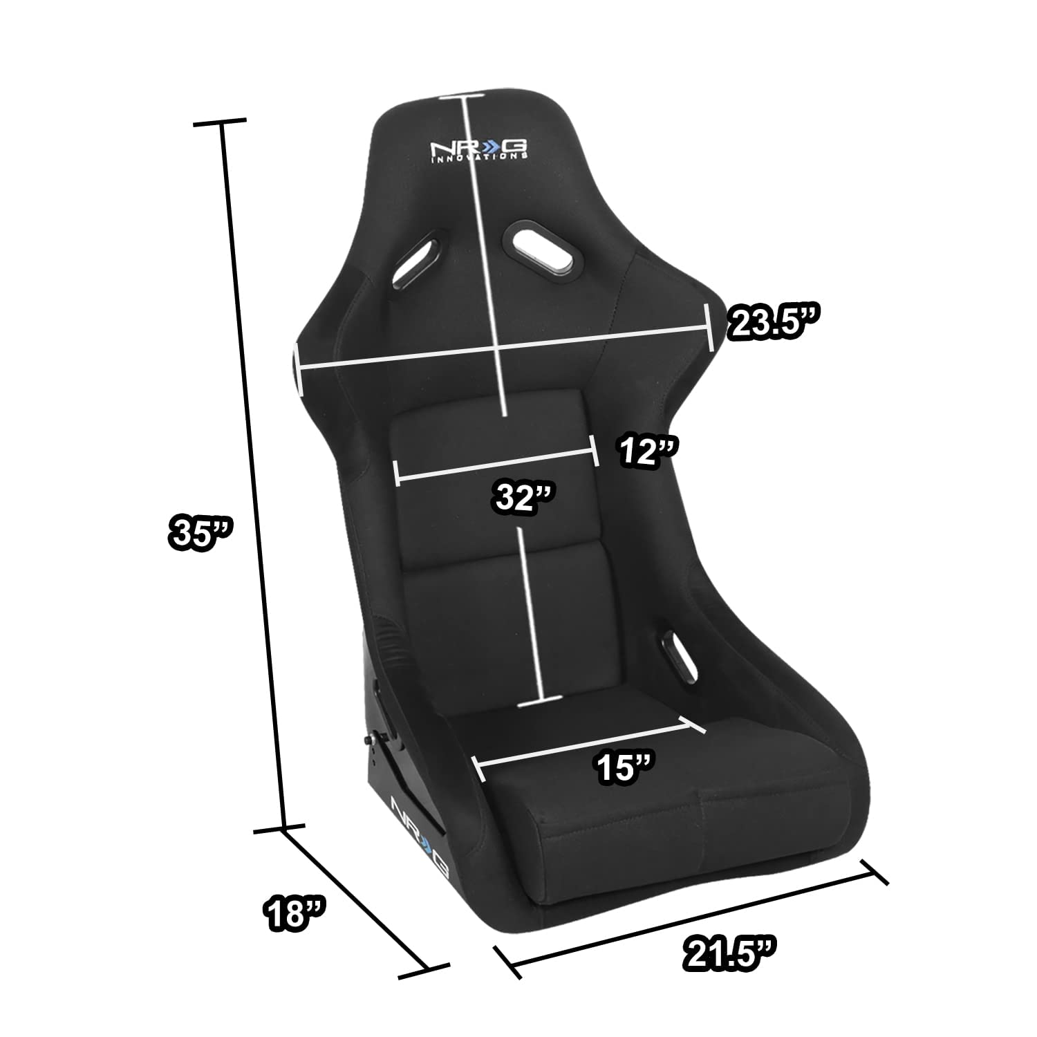 Nrg Innovations Nrg-Frp-300Bk Fiber Glass Fixed Back Bucket Racing Seat (Large), 4/5 Pt Harness Compatibility, Black Seat Cover,