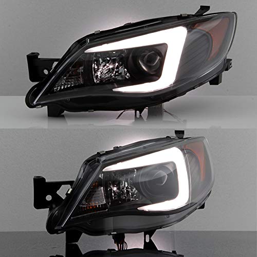 Akkon - For 08-14 Subaru Impreza Wrx Sti [Halogen Type] Led Drl Tube Black Bazel Projector Headlights