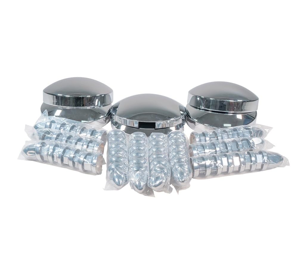 Mytee Products 2 Pack Steel Chrome Axle Wheel Cover Set - Includes (2) Front Hub Caps, (4) Rear Hub Caps, (60) Lug Nut Covers 33