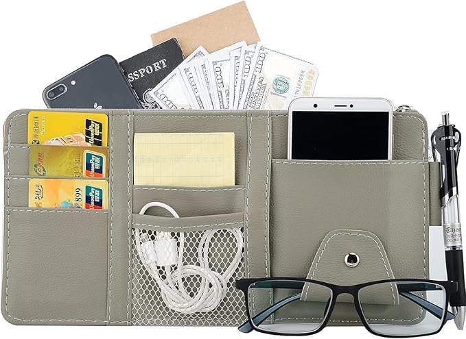 Cpixen PU Leather MultiFunction Car Space Sun Visor Organizer Hanging Phone Storage Pouch Holder, Car Accessories Organizer, Su