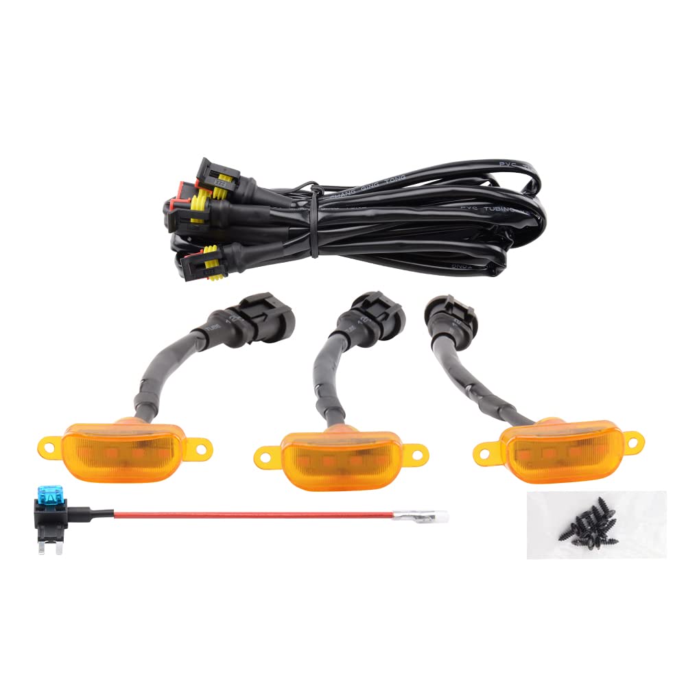 MEALAM Amber LED Lights 3PCS Front Grille Raptor Lamps Car Accessories with Harness and Fuse, Compatible with 2004-2019 for-d F1