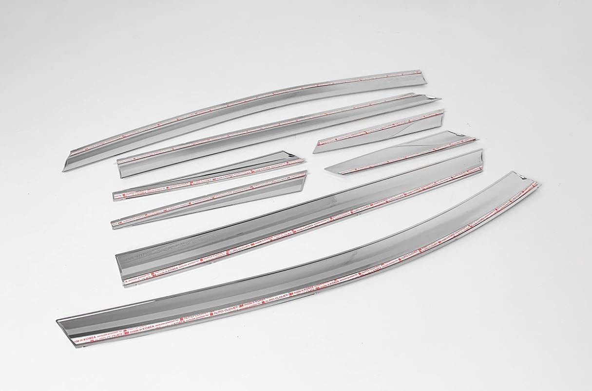 Autoclover Tape-On Rain Guards Window Visors 8 Pcs Set For Chevrolet Bolt Ev 2017 2018 2019 2020 2021 2022 2023 / Window Deflectors, Out-Channel Vent Shades (Chrome)