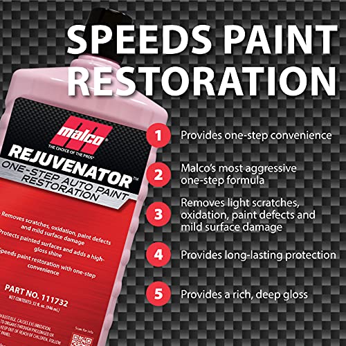 Malco Paint Rejuvenator - Automotive Paint Restoration & Clear Coat, 32 Fl Oz, Clear, Model 111732