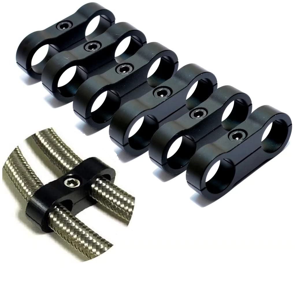 6AN Black Hose Aluminum Clamp-AN6 Hose Separator Fuel line Mounting Clamps Aluminum Hose Fitting Adapter Great for 3/8 Fuel Hose