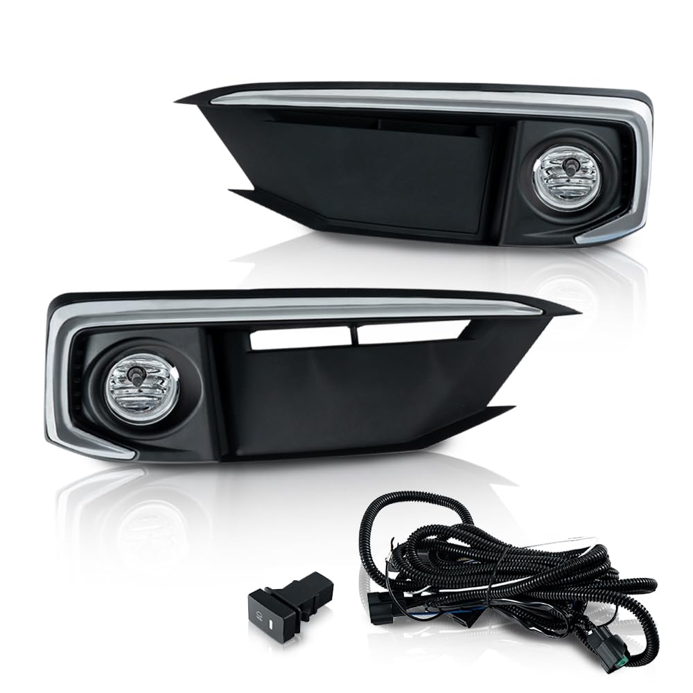 Front Bumper Fog Lights w/Switch & Bulbs Compatible with Honda Civic Coupe/Sedan 2019 2020 33900TBAA01 HO2592136 Clear Lens Fog 