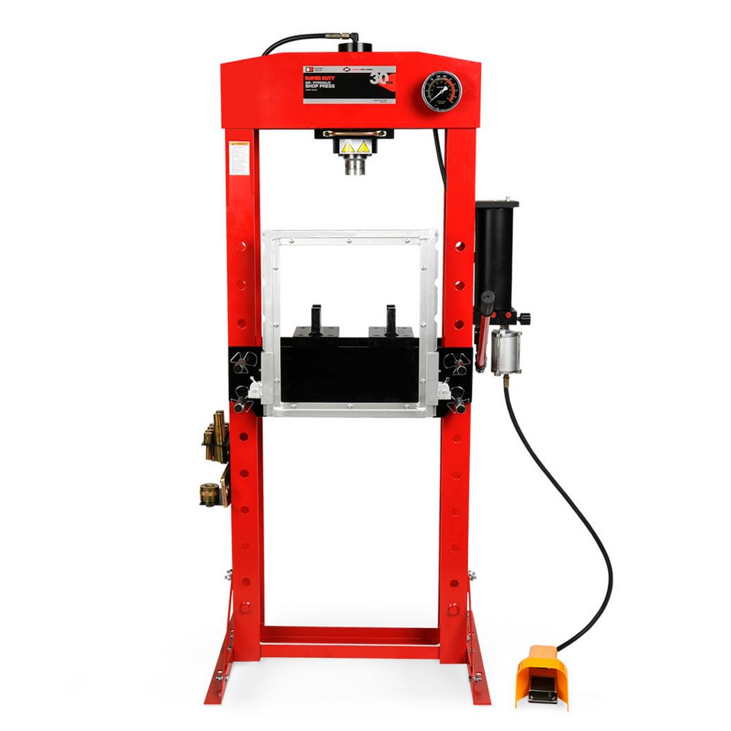 AFF 30 Ton Hydraulic Shop Press - Dual Air Motor, 7-Position Bed Height, Polycarbonate Shield - Super Duty (Multiple Capacities 