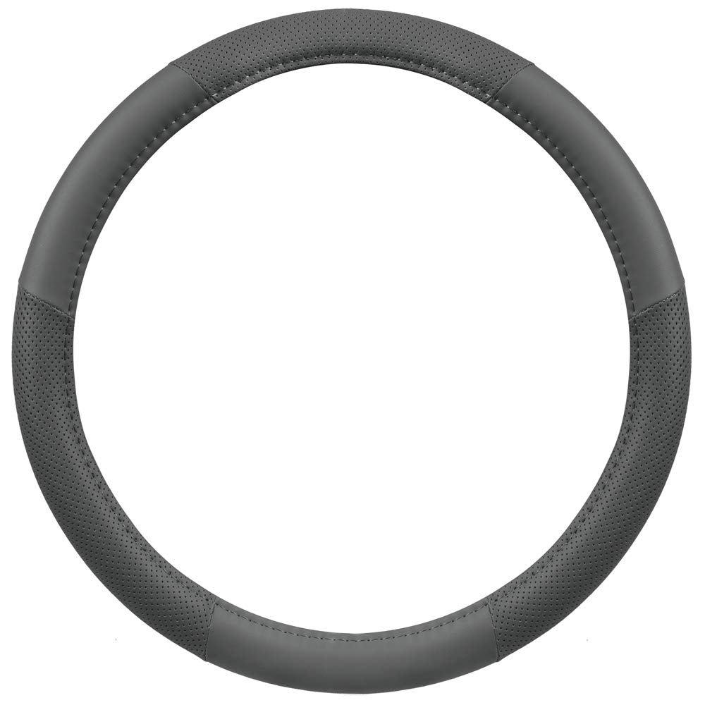 Motor Trend Gray Soft Touch Steering Wheel Cover - Perforated Microfiber Leather With Classic Stitching For Sizes 14.5 To 15 Inc