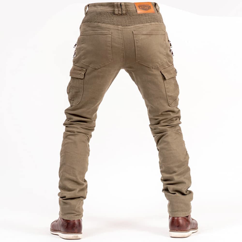 Lomeng Motorcycle Riding Pants Motorbike Motocross Cycling Jeans Safety Ce Knee Hip Removable Armored All Seasons For Men Khaki