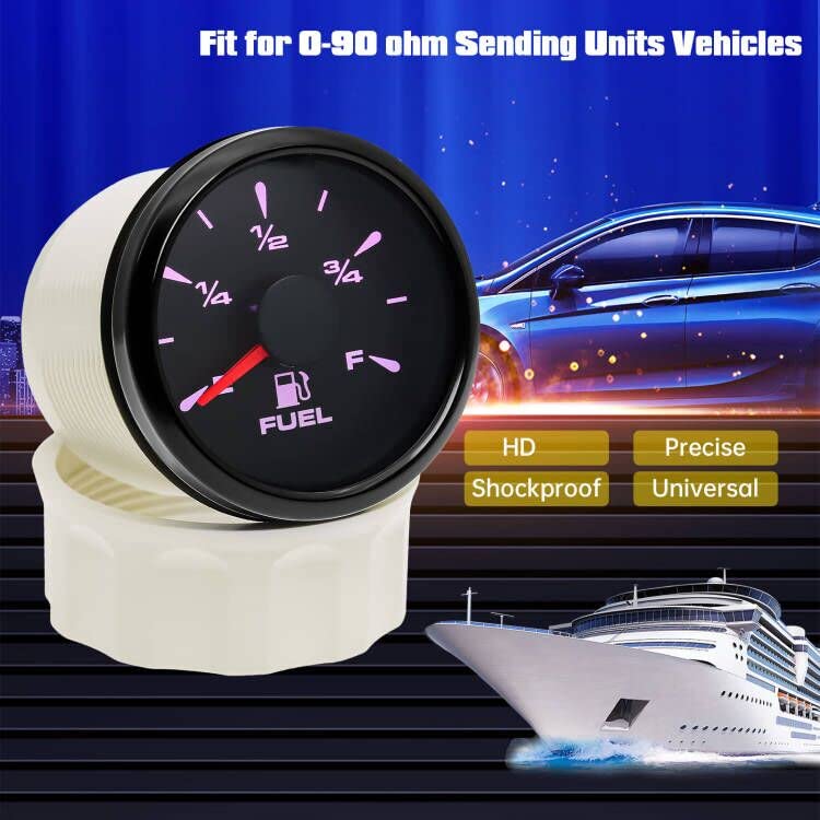 ARTILAURA 2" Black Marine Fuel Gauge - 0-90 Ohm Level Meter for Boats, Trucks, RVs, and Diesel Vehicles
