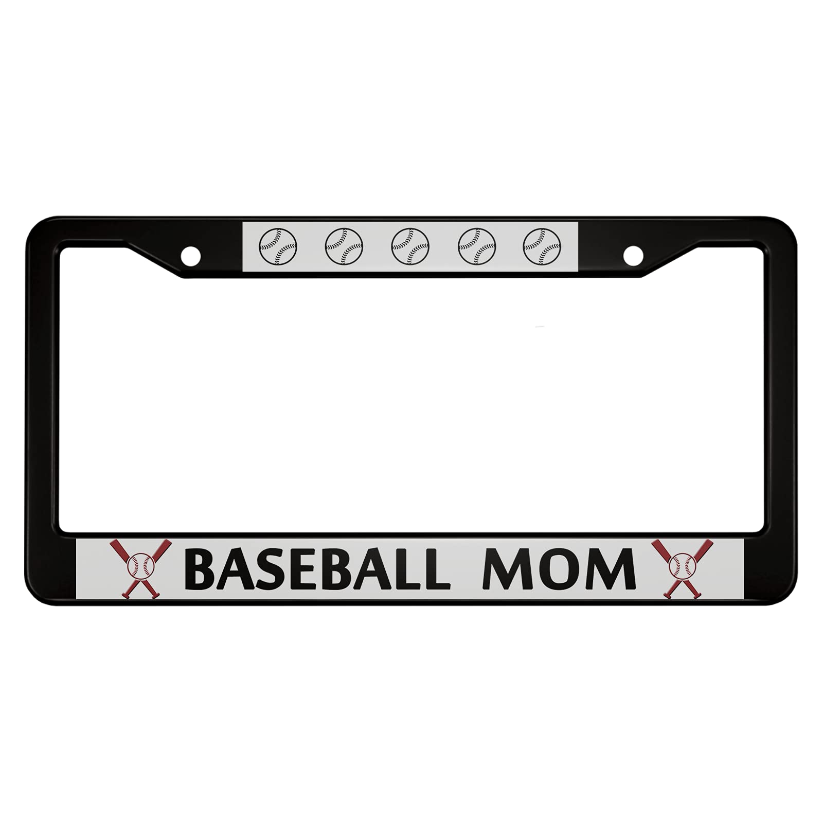 Ofloral Baseball Mom Aluminum Alloy License Plate Frame Black Red Baseball And Bat Applicable To Us Standard Car Metal Car Tag F