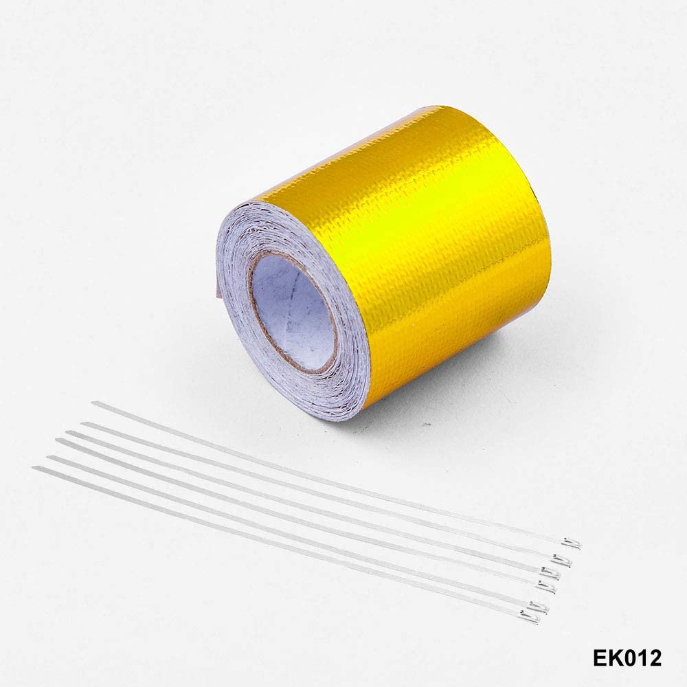 Sporacingrts 2'' X32.8' (10M) Gold Adhesive Backed Heat Barrier Tape,Glass Fiber Heat Shielding Reflective Tape Packaging Roll C