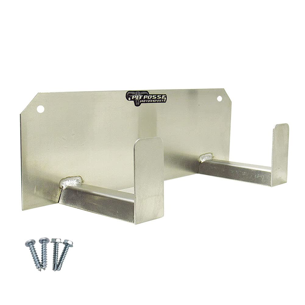 Pit Posse Helmet Rack PP125 - Silver Aluminum Dual Holder for Motorcycle, ATV, Snowmobile - Enclosed Garage Organizer