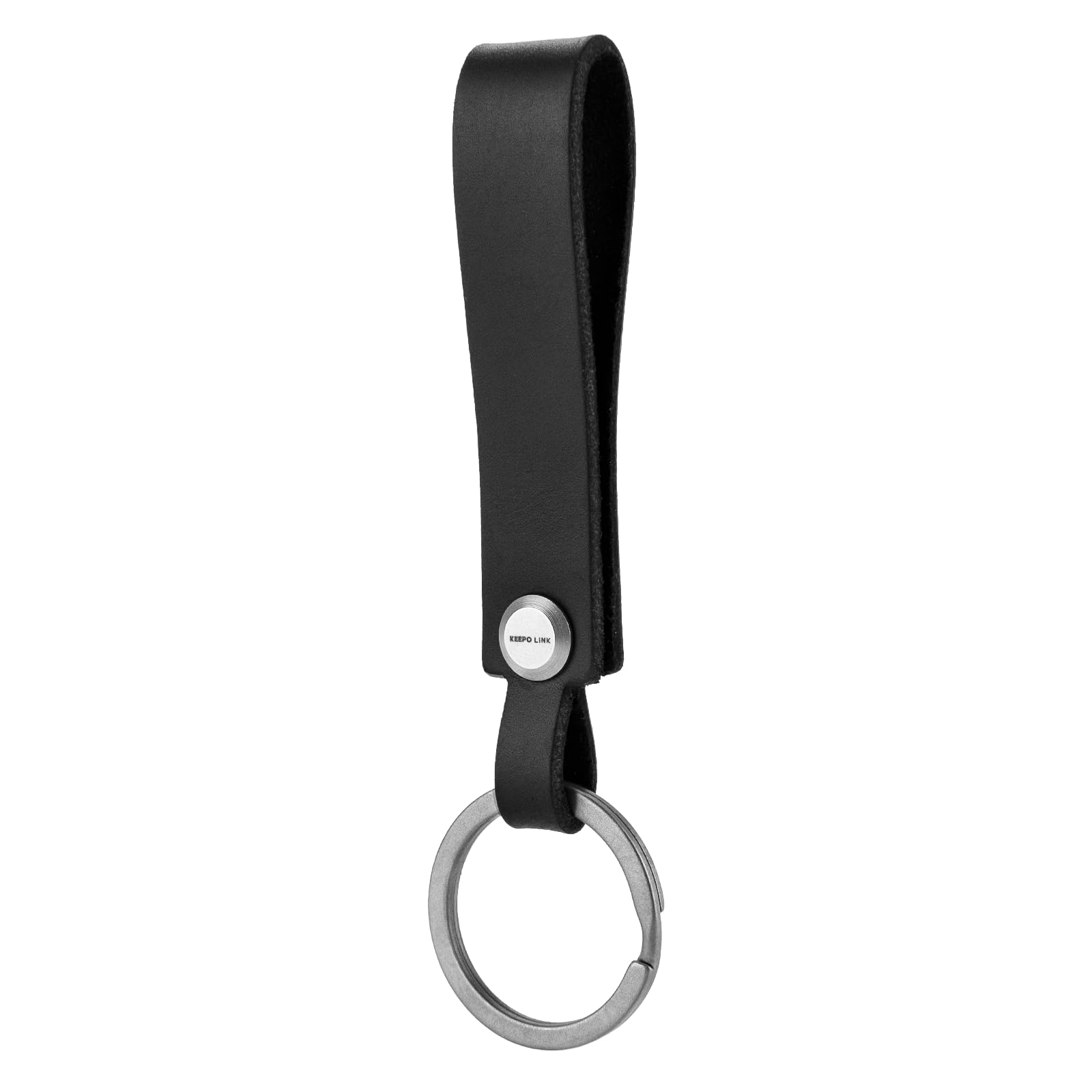 KEEPO LINK Leather Keychain Strap with Titanium Key Ring, Detachable Leather Key Chain Key Fob Holder for Men, OLM03 (Black)