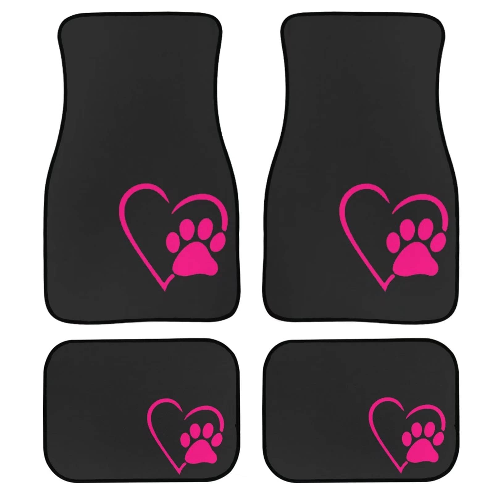 Suhoaziia Dog Paw Heart Pink Car Floor Mats, Front Rear Floor Liner with Anti-Slip Rubber Backing Full Set of 4, All Weather Pro