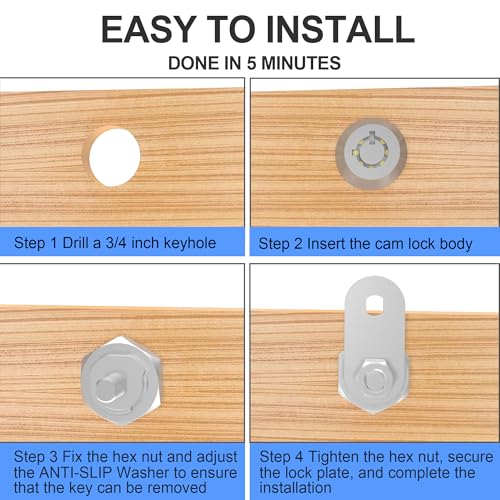 BOZXYE Cabinet Locks with Keys, 5/8" Tubular Cam Lock, Zinc Alloy, Keyed Alike, Silver, 1 Pack