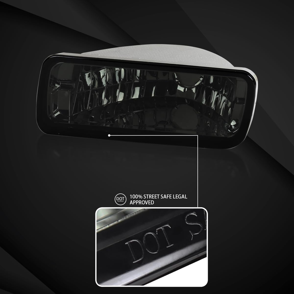 Autozensation Chevy Camaro 1985-1992 Smoke Bumper Lights Assembly, Chrome Housing, Left + Right Pair, Model 156-CMR85G-007