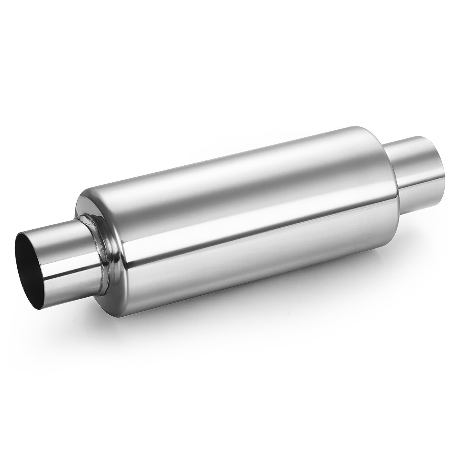 A-KARCK 2.25 Inlet Exhaust Resonator, 2.25 Inlet 2.25 Outlet 13.8 Overall Length Muffler Resonator Stainless Steel Polished