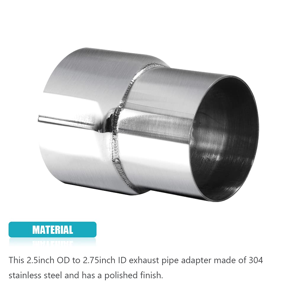 Universal 2.5'' Od To 2.75'' Id Exhaust Pipe Adapter Connector Reducer 304 Stainless Steel 2.5 Inch To 2.75 Inch 2 1/2 Od To 2 3
