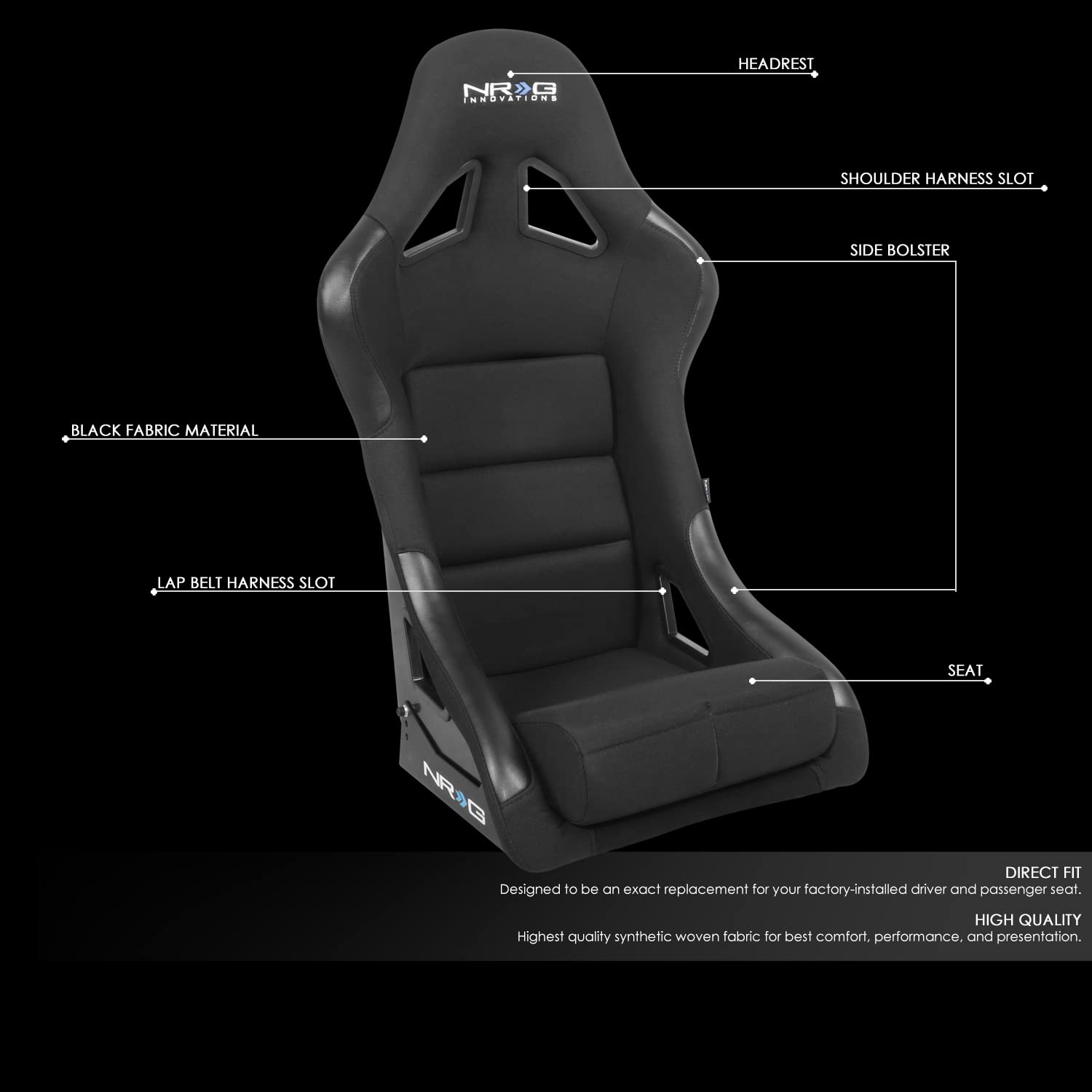 Nrg Innovations Nrg-Frp-330 Fiber Glass Fixed Back Bucket Racing Seat (Small), 4 Pt Harness Compatibility, Black Seat Cover, 19'