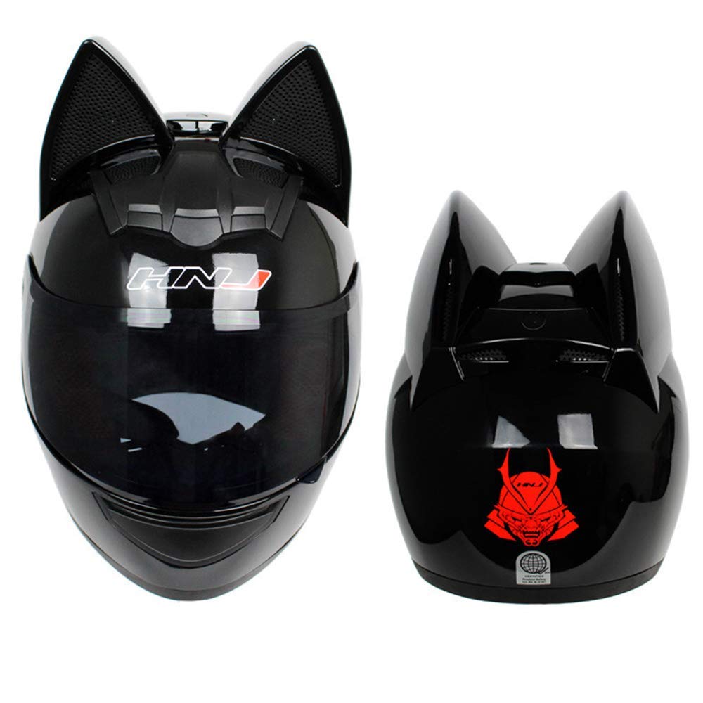 Wangbadan Cat Ear Motorcycle Helmet - Full Face, DOT Certified, Medium, Black, ABS Material for Men and Women