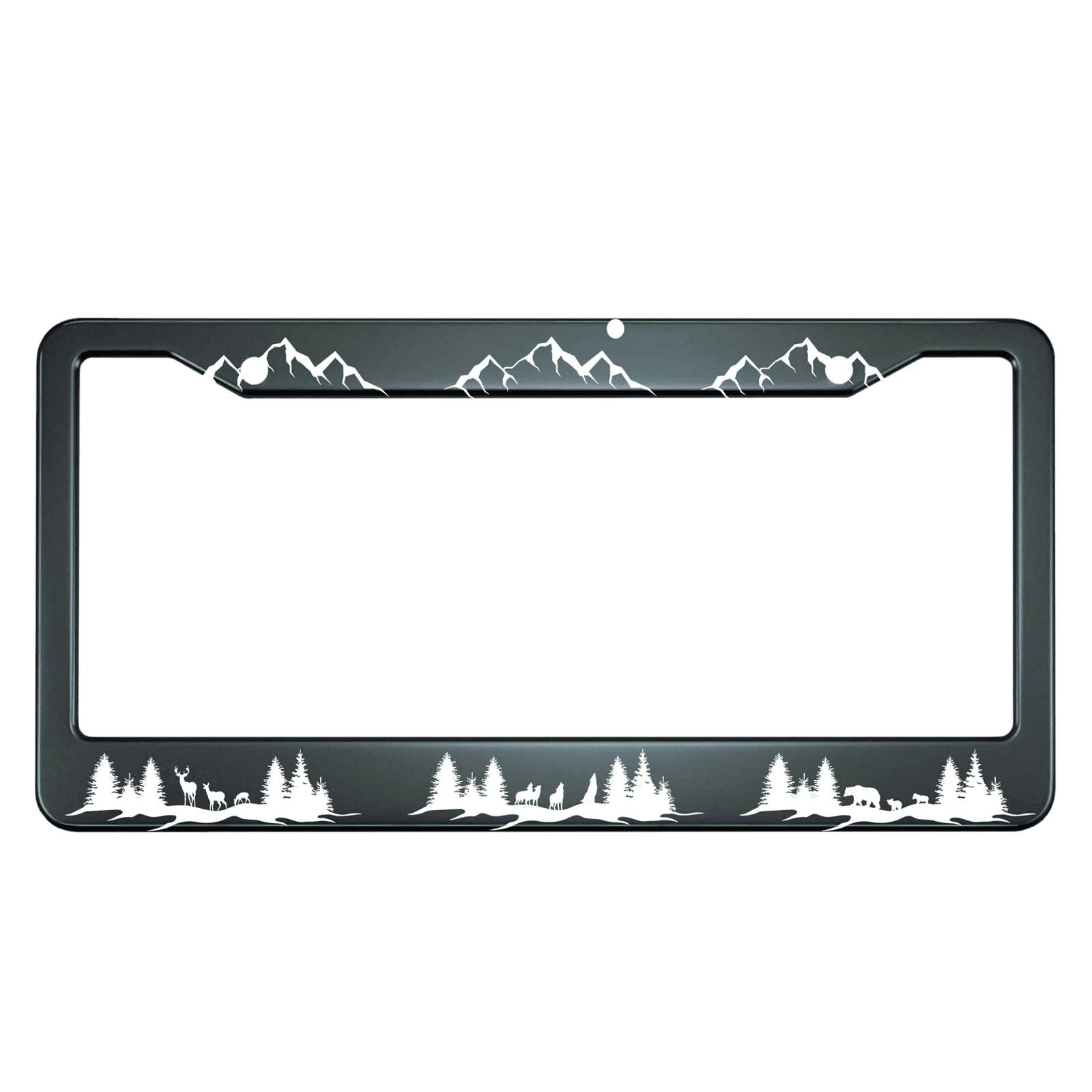 Hosnye Mountains License Plate Frame Deer, Bear, Wolf And Fox Silhouette Of Wild Animals Metal License Plate Cover Front Plates