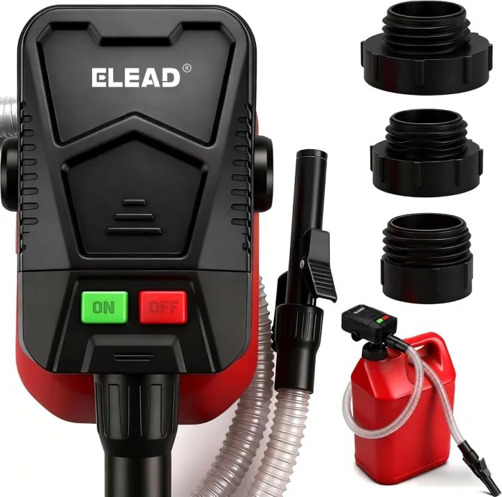 Battery-Powered Fuel Transfer Pump - 3.2 GPM No Spill Portable Gas Can siphon Pump with 3 Adapters, Extra Long Hose, Fuel Pump f