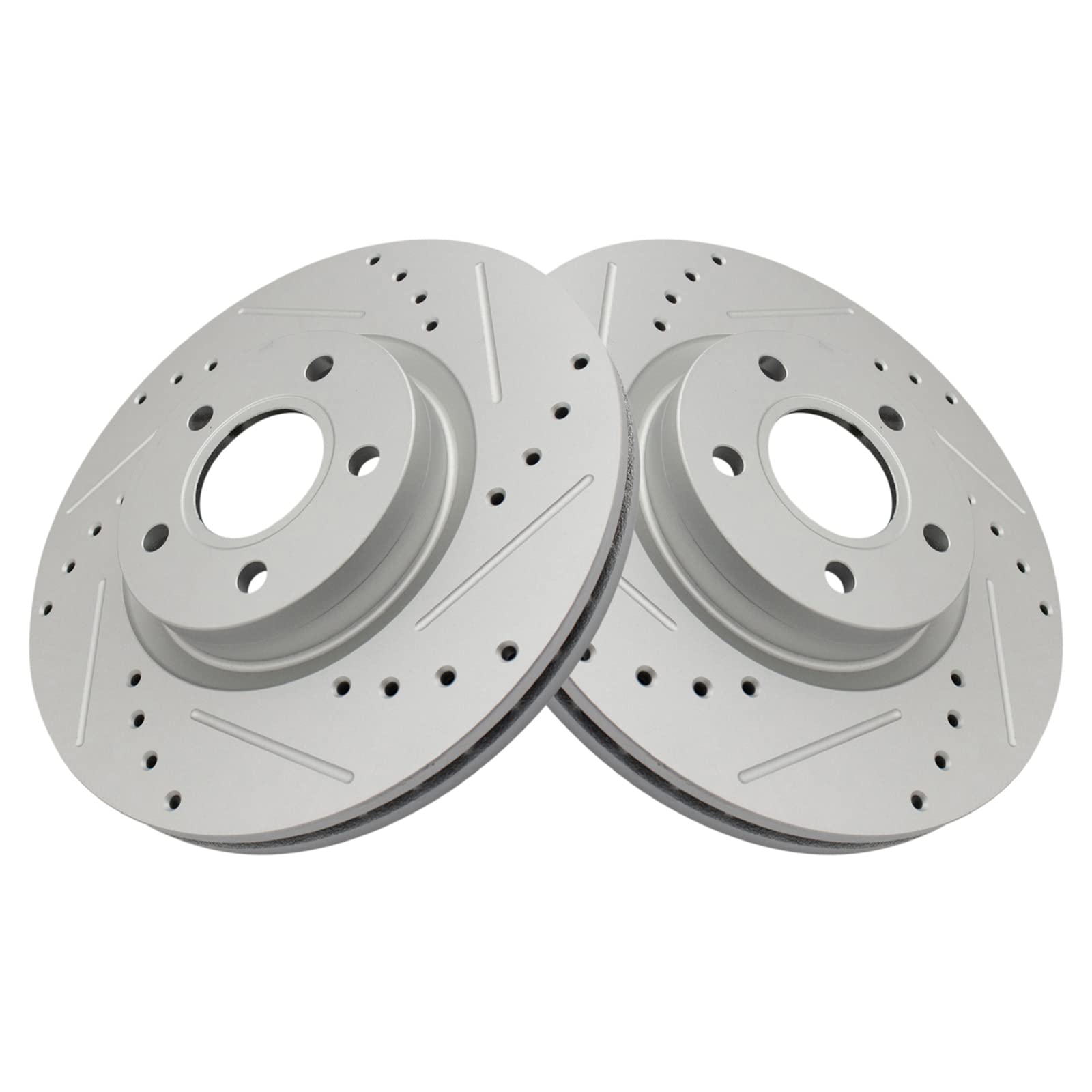 Trq Front Performance Brake Rotors Set Premium G-Coated Cross Drilled & Slotted Compatible With 2013-2017 Ford C-Max 2013-2019 E