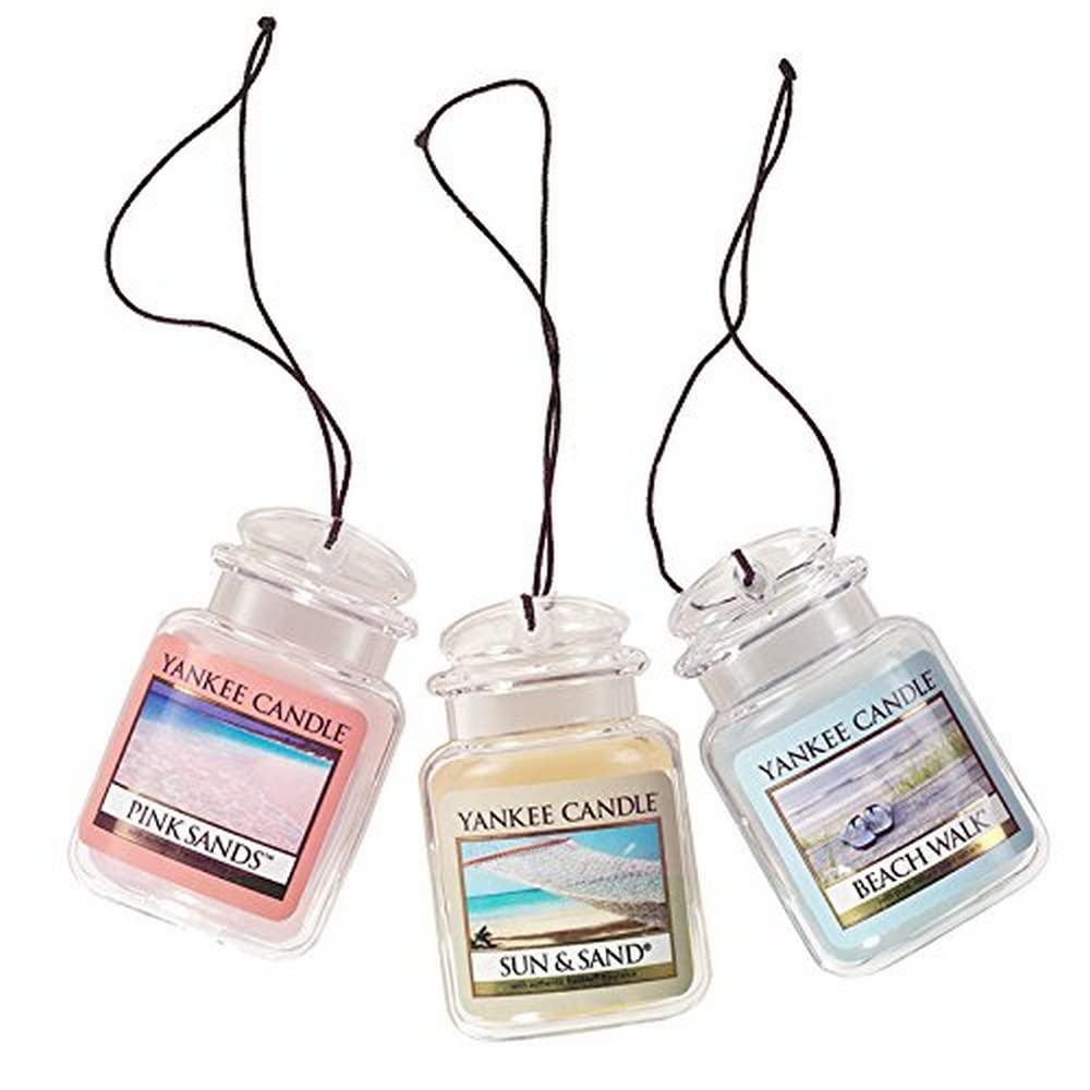 Yankee Candle Car Air Fresheners, Hanging Car Jar Ultimate 3-Pack, Neutralizes Odors Up To 30 Days, Includes: 1 Beach Walk, 1 Pi
