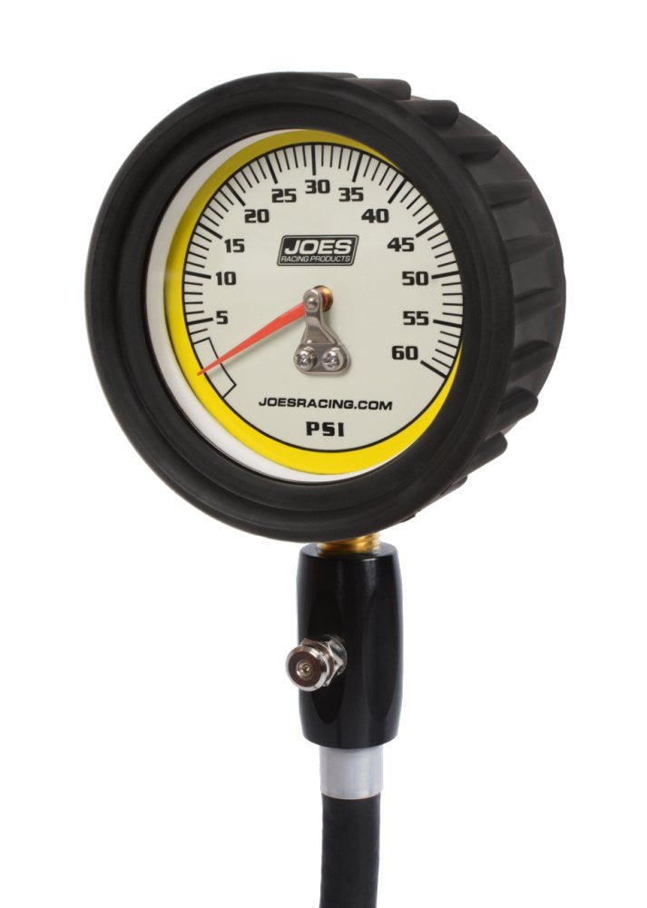 Joes Racing Products Tire Pressure Gauge, Pro Tire, Glow in The Dark, 0-60 psi, Analog, 2-1/2 in Diameter, White Face, 1 lb. Inc