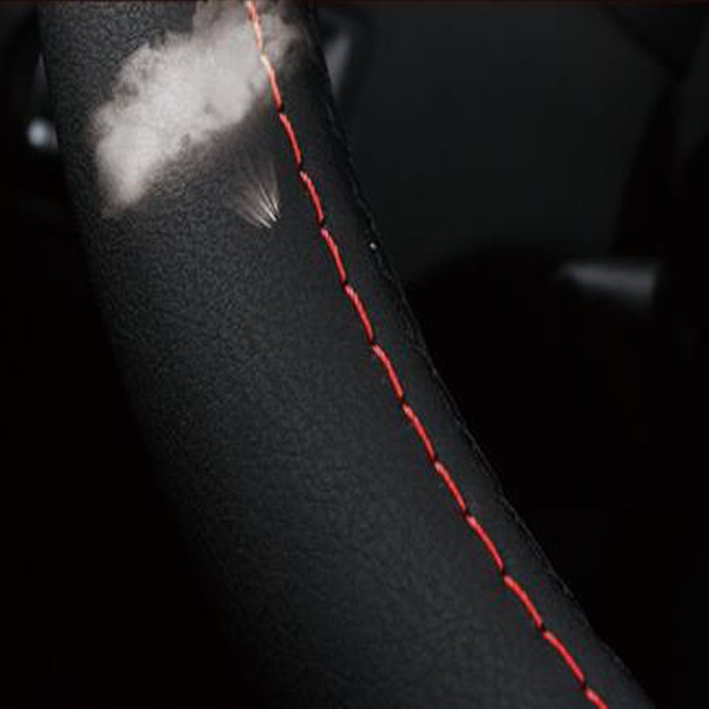Shiawasena Auto Car Steering Wheel Cover, Universal 15 Inch Fit, Soft Leather, Breathable Anti Slip (Black&Red)