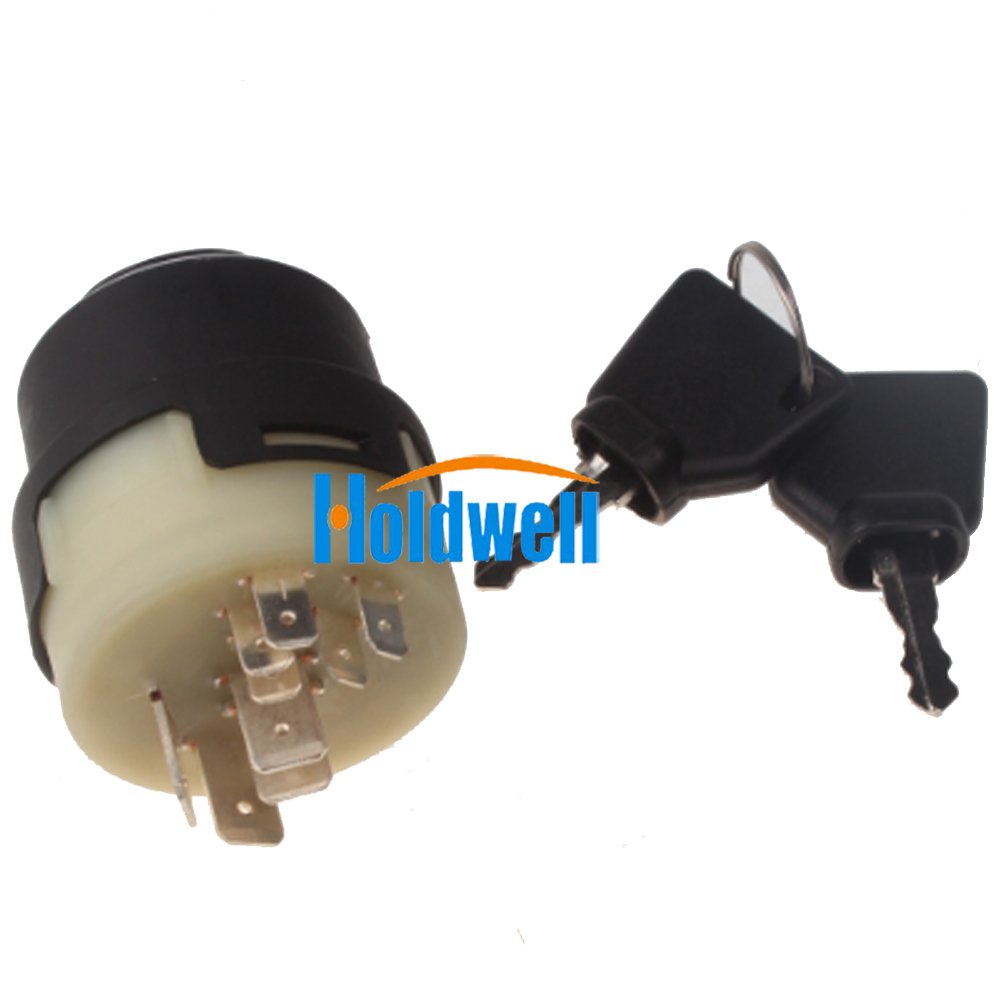 HOLDWELL Ignition Switch 701/80184 with 2 Keys, 9 Pins, Compatible with JCB, New Holland, NH, Case - Black