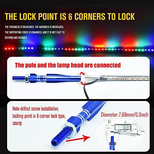 HONLEEX RGB Whip LED Lights - 3FT Waterproof Auto Strobe Antenna Light for Off-Road ATV UTV RZR Truck Boat - R-G-B Color