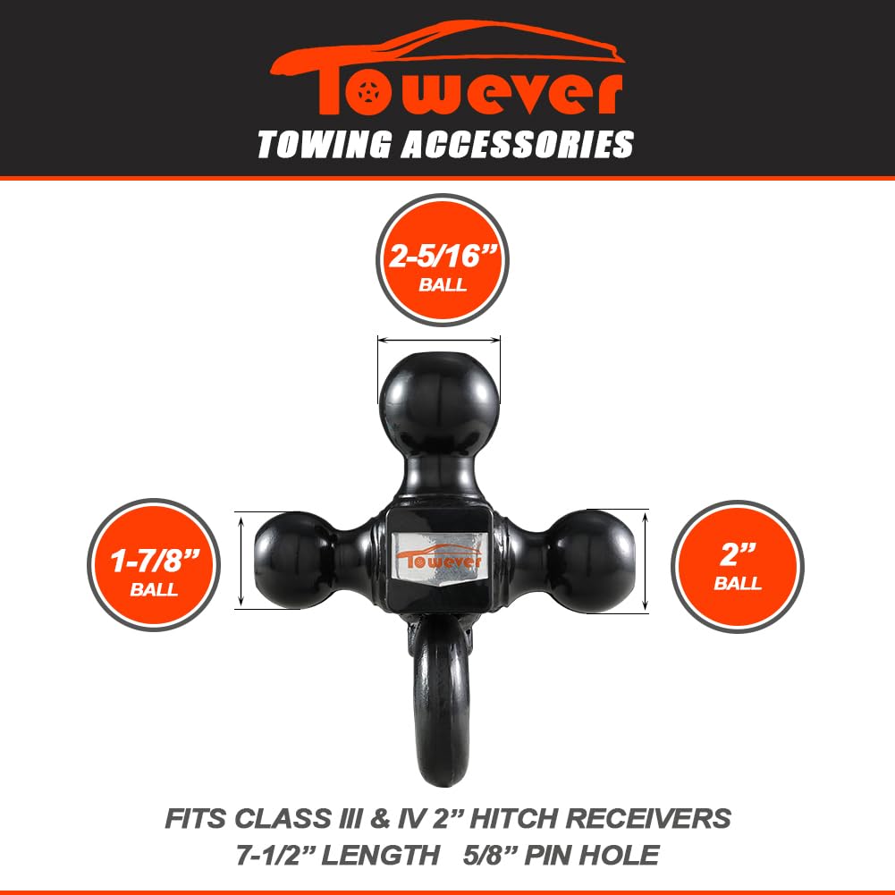 Towever 84181 Towever Class 3/4 Trailer Hitch 2 Inch Ball Hitch With Hook (Black, Hollow Shank), For Pickup Truck Tow Hitch Receiver