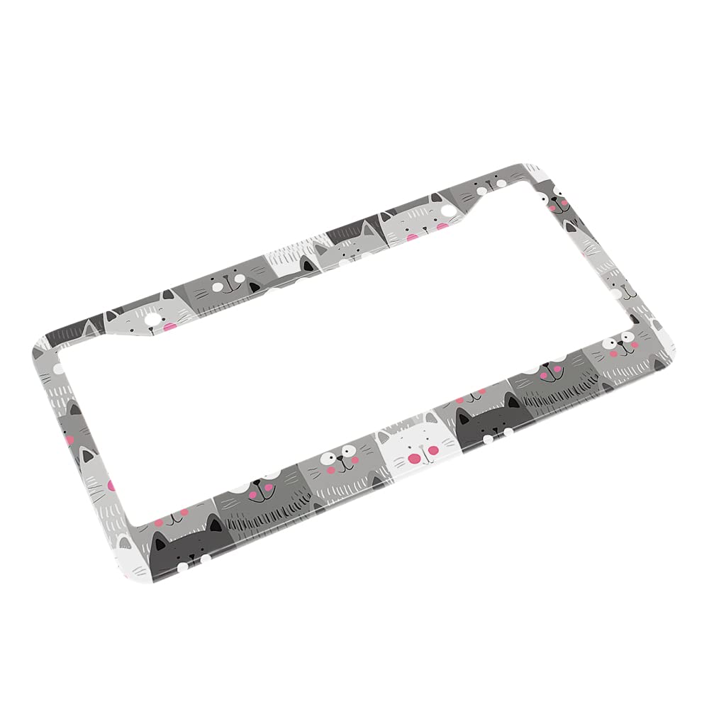 Beabes Cats License Plate Frame Grey White Black Car Frames, License Plates Holder, Pet Funny Animal Kitten License Plate Cover Aluminum Metal Frames For Women Men Auto Decoration