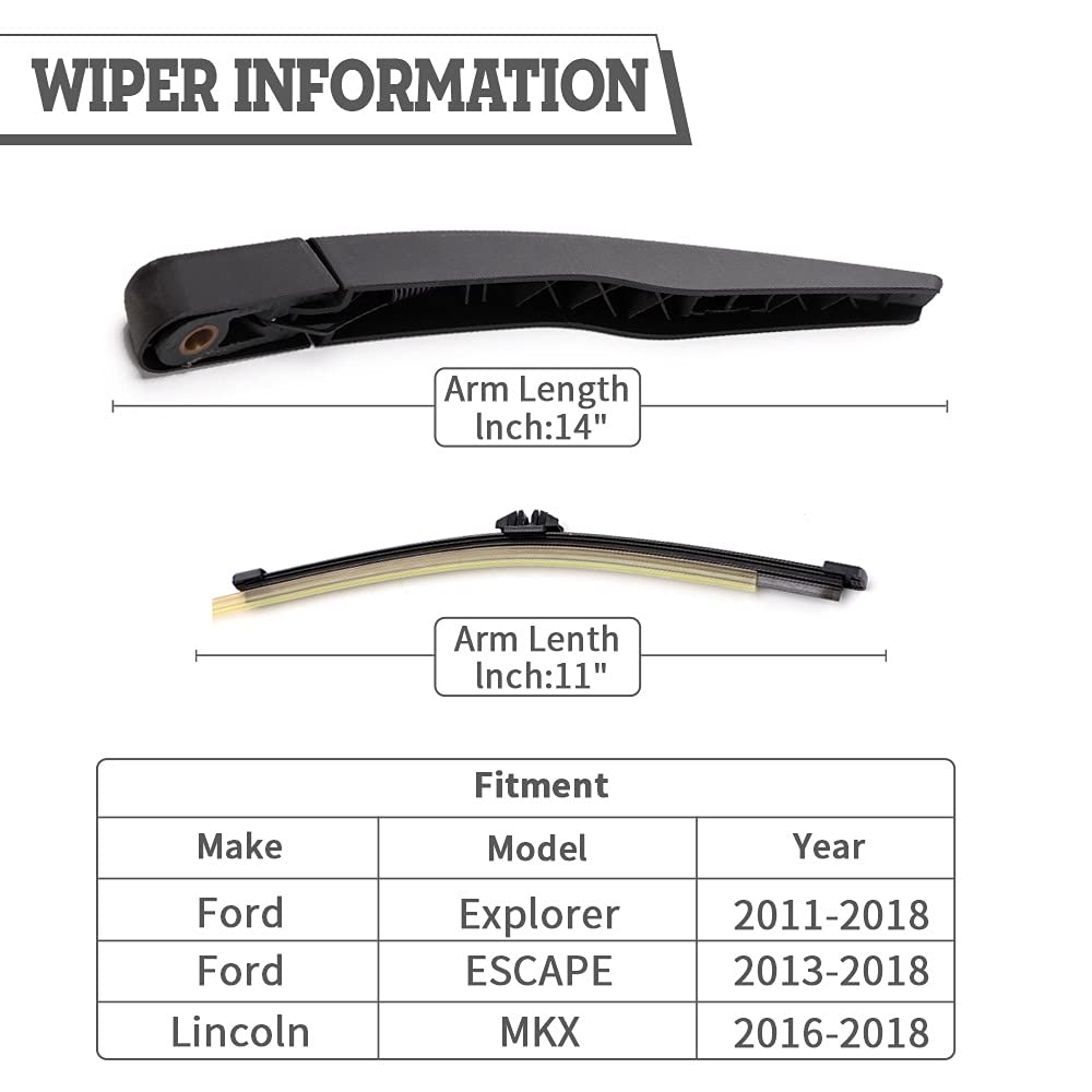 HODEE Rear Wiper Arm Blade Nut Set for Ford Explorer 2011-2023, Escape 2013-2023, Black, 14", 304H Steel and Natural Rubber