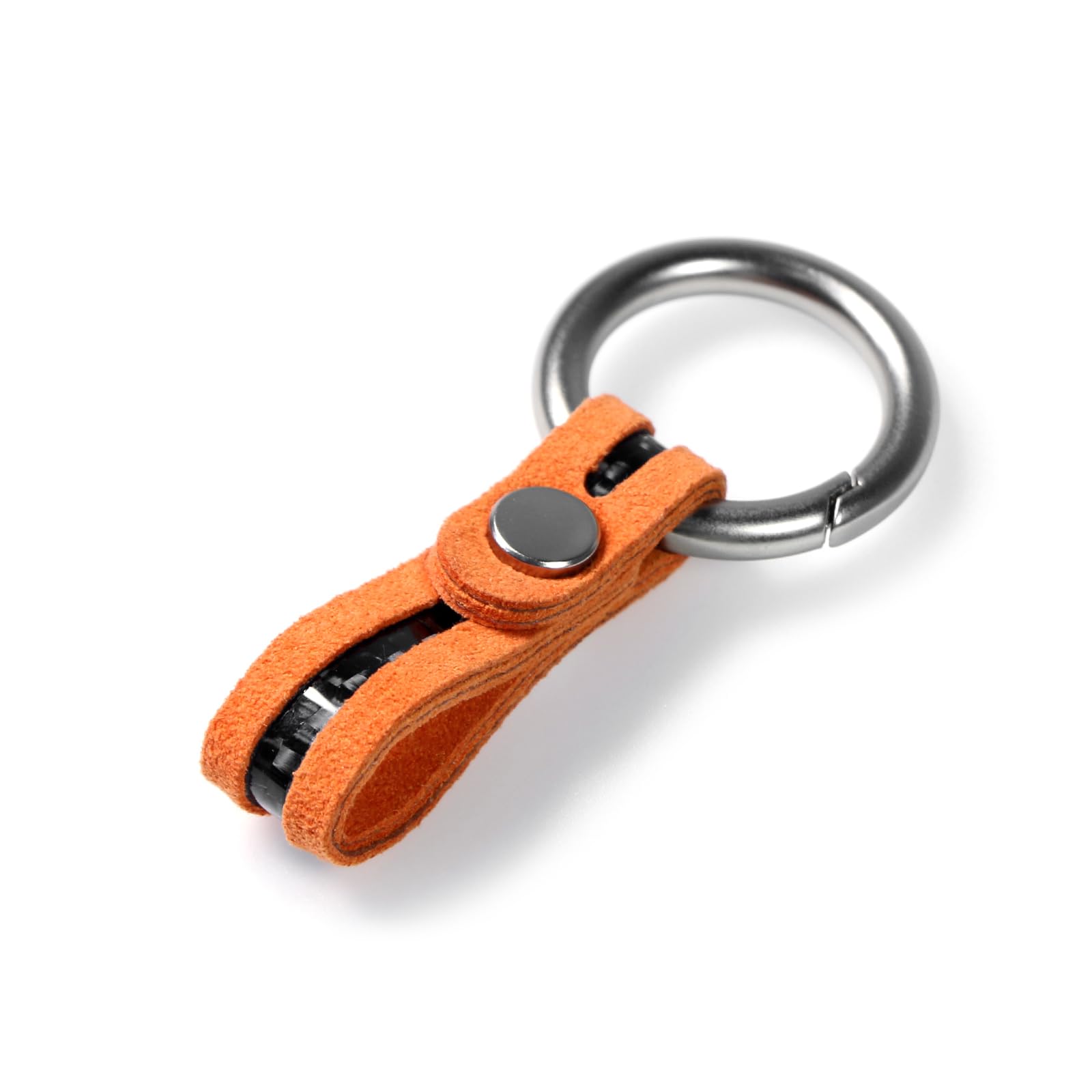 BETTERHUMZ for Alcantara Leather Keychain Carbon Fiber Key Chain Car Key Lanyard Home Keyrings Accessories (Orange)