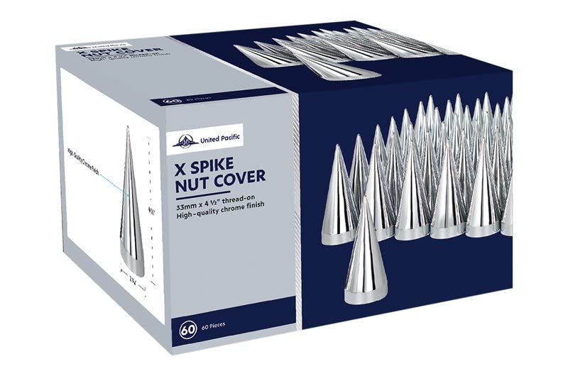 United Pacific 10780Cb - Wheel Lug Nut Cover Set - 33Mm X 4.25'' Chrome Plastic X Spike Nut Cover - Thread-On (60 Pack)