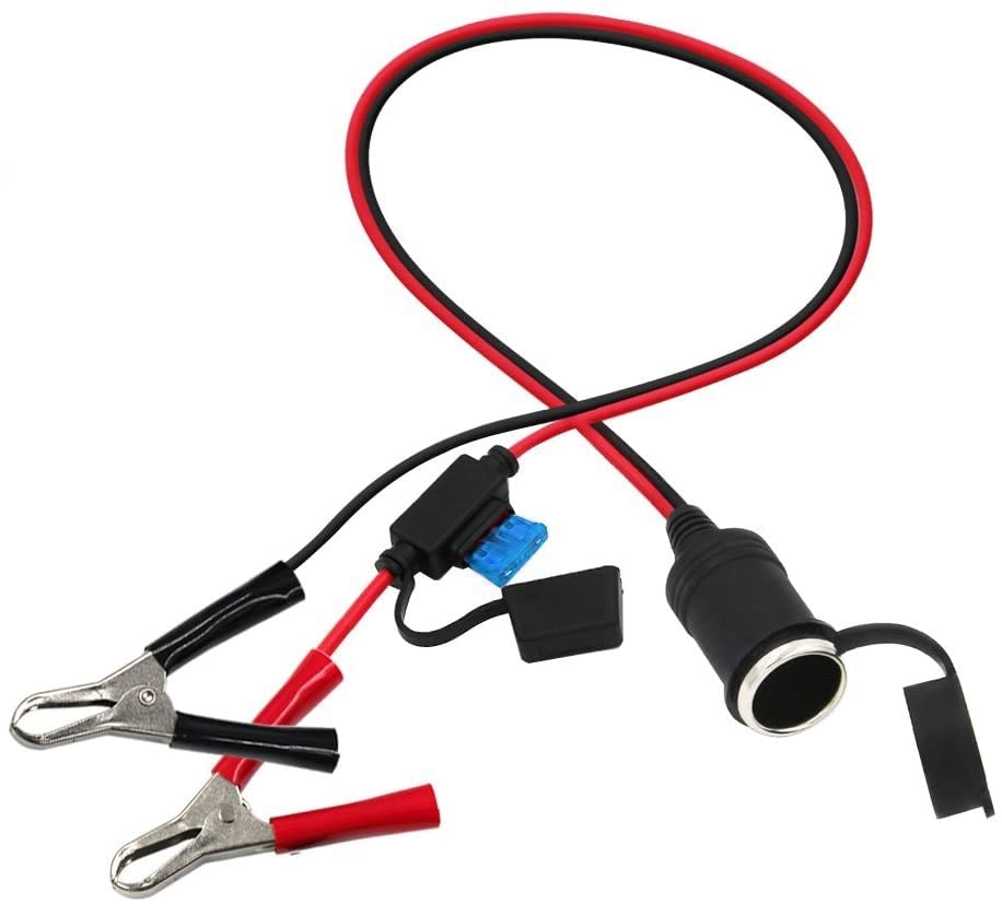 [2 Pack] 12V Battery Alligator Clips To Cigarette Lighter Socket - 3Ft 12V Battery Clip On Extension Cord,12 Volt Cigarette Fema