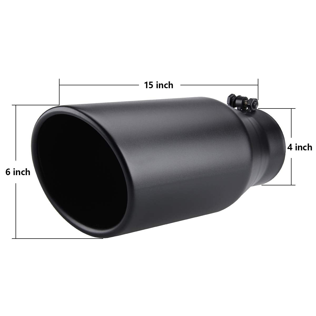 LCGP Diesel Exhaust Tip, 4"x6" Outlet, 15" Long, Rolled Angle Cut, Black Powder Coated, 201 Stainless Steel, Model SH406015RACBK
