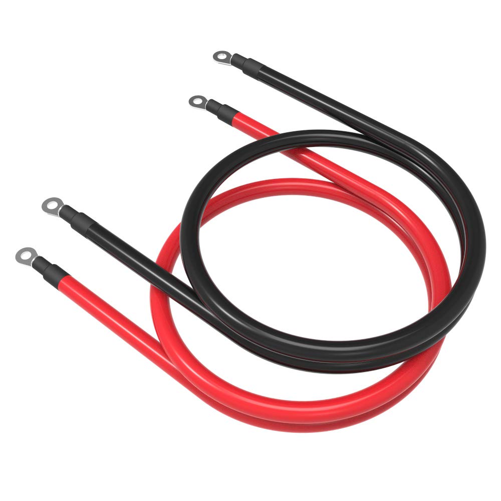 Shierleng 4 Awg Gauge Red + Black Pure Copper Battery Cables Power Inverter Wire Set For Solar, Rv, Car, Boat, Automotive, Marine, Motorcycle With 3/8 In Lugs (4 Awg, 3 Feet)