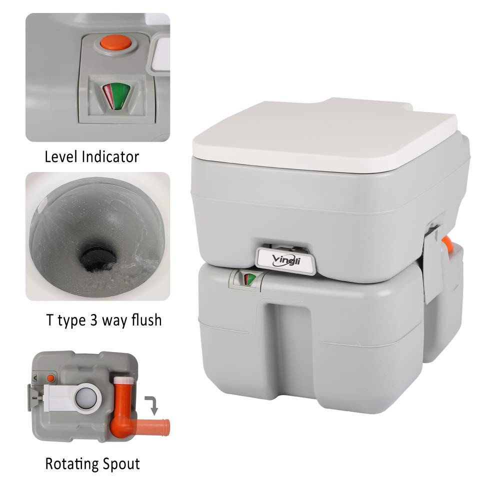 VINGLI Portable Camping Toilet 5.3 Gallon, Large Capacity, Gray - Model VLPT607 with Carrying Bag