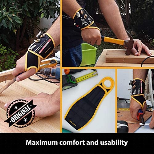 Binyatools Magnetic Wristband -Black- With Super Strong Magnets Holds Screws, Nails, Drill Bit Unique Wrist Support Design Cool