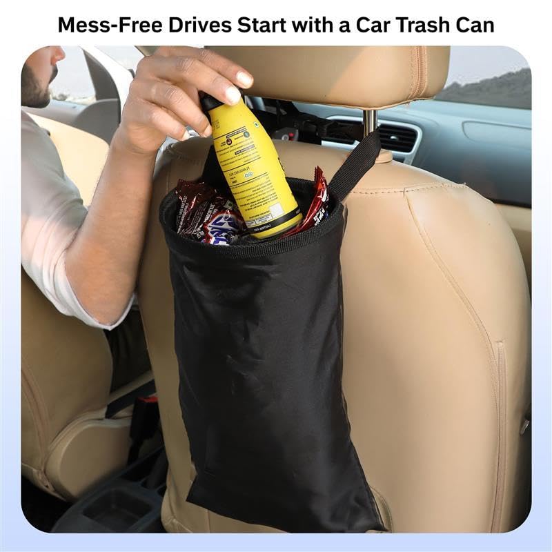 Econour 2 Pack Car Trash Bag | Washable Back Seat Hanging Bag With Elastic Opening & Easy Mount | Garbage Can With Waterproof Ox